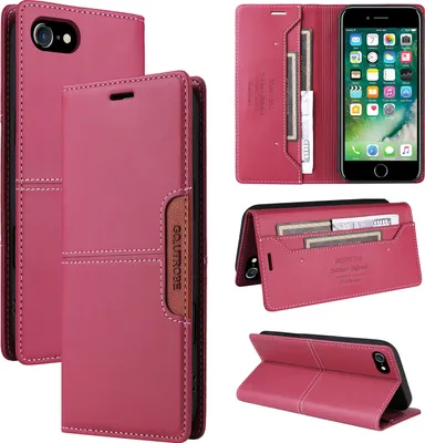 Produktbild von Handyhülle für iPhone 8/7/6s/6/iPhone SE 2022/2020 Hülle, Leder Flip Wallet Kartenfach Stand Schutzhülle Rot