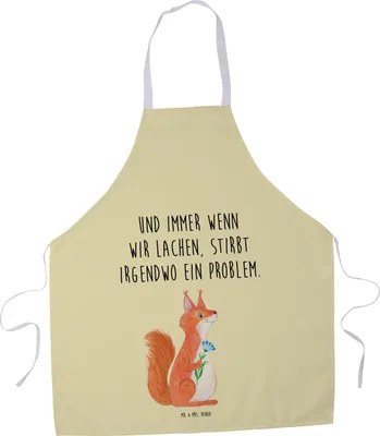 Produktbild von Mr. & Mrs. Panda Kochschürze Eichhörnchen Blume - Gelb Pastell - Geschenk, Gastro Schürze, Spaß, Kochbekleidung, Lachen, Motivation Sprüche, Grillmeister, Kochkleidung