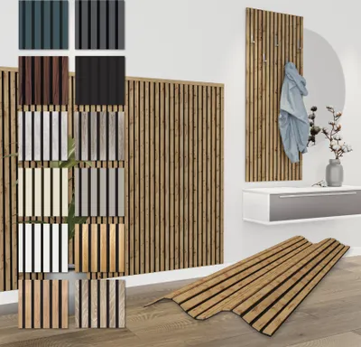 Produktbild von HEXIM Akustikpaneele 138,5x60cm - flexible Lamellenwand Holz MDF Wandpaneele Lamellenverkleidung Wandverkleidung Innendekoration schalldämmend (1 Paneel / 0,83 m² Pecan - APH08)