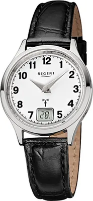 Produktbild von Regent Leder Damen Uhr FR-192 Funkuhr Armband schwarz D2URFR192