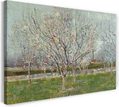 Produktbild von Leinwandbild (120x80cm): Vincent van Gogh - Blühender Obstgarten Pflaumenbaum, echter Holz-Keilrahmen inkl. Aufhänger, handgefertigt in Deutschland