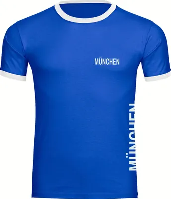 Produktbild von multifanshop Kontrast T-Shirt - München blau - Brust & Seite, blau/weiß, Größe M