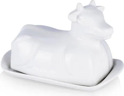 Zdjęcie produktu dla Elegancka maselniczka w kształcie krowy, z białej porcelany, z pokrywką