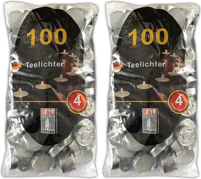 Produktbild von 200 Stück Teelichter 4 Stunden Brenndauer Kerze Windlicht weiß Teelicht Paraffin ohne Duft