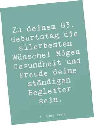 Produktbild von Mr. & Mrs. Panda Postkarte Spruch 83. Geburtstag Glückwünsche - Meeresbrise - Geschenk, herzliche, Geburtstagsfeier 83 Jahre, Geburtstagsparty, feiern, Alter, besonderer