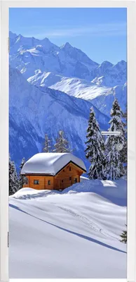 Obrázok produktu pre MuchoWow® Tapety na dvere - Samolepiaca fólia na dvere - Chata v zimnej krajine Švajčiarska - 205x90x0.1cm - Plagát na dvere - Samolepiaca fólia na dvere