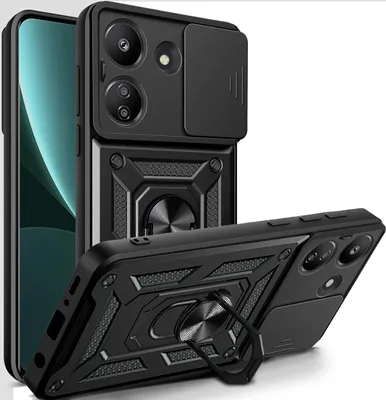 Produktbild von Outdoor Panzer Hülle Xiaomi Redmi 13C / Poco C65 Handyhülle Kameraschutz Ringhal Schwarz