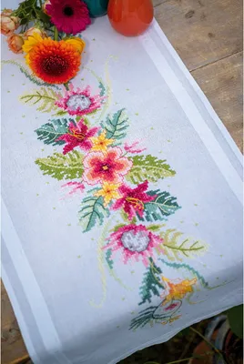Immagine prodotto di Vervaco confezione di ricamo a punto croce per runner "Fiori tropicali", immagine da ricamo pre-disegnata, 40x100cm
