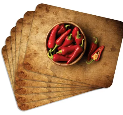 Produktbild von MG Design Set aus 6 Kork-Platzsets - Paprika 2 - 30 x 40 cm - hitzebeständig & abwischbar, mit Korkrückseite