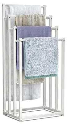 Produktbild von Freistehender Handtuchhalter – Handtuchständer für das Badezimmer – Badezimmer-Organisation – Freistehend mit 4 Stangen – 45 x 33 x 101 cm – Weiß