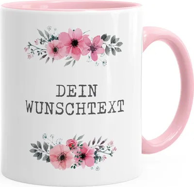 Produktbild von Tasse Ich hasse Menschen Ich hasse Menschen Blumige Blumen personalisierbar Grüße Kaffeetasse Teetasse Keramiktasse MoonWorks® Dein Wunschtext rosa Keramik-Tasse