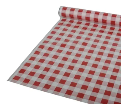 Zdjęcie produktu dla Papstar Tischdecke Folie rot Karo 50 m x 80 cm 81611