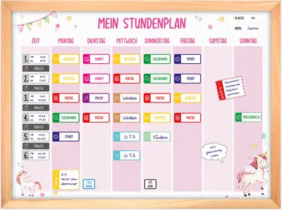 Produktbild von magnetischer Stundenplan Einhorn rosa mit 90 Magneten