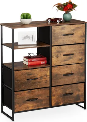 Immagine prodotto di Comodà Relaxdays, 6 cassetti, 3 ripiani, libri e decorazioni, comodà a scaffali in stile industriale, A x L x P: 92 x 84 x 32 cm, marrone/nero
