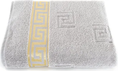 Produktbild von Luxus Medusa Badetuch 100x150 cm - Silber Grau - feinste Ringgarn Baumwolle / Jacquard Webung / Hochflor Frottee mit Medusa Flachprägung und goldener Medusa Bordüre