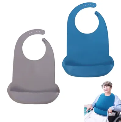 Imagen del producto de Baberos de silicona para adultos, paquete de 2 unidades, lavables, con bandeja recoge alimentos, ajustables, ideales para las comidas