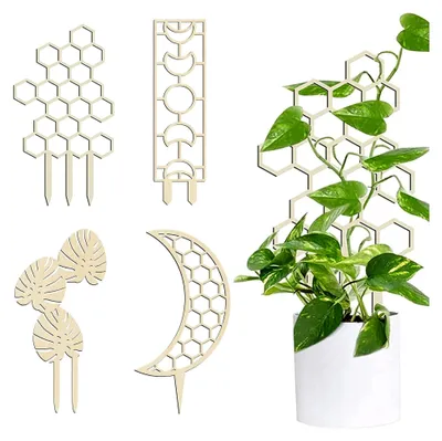 Produktbild von 4 Stück Rankhilfen für Zimmerpflanzen, Holz Rankgitter, Pflanzenstützen für Kletterpflanzen, Dekorative Rankhilfen für Topfpflanzen und Blumen