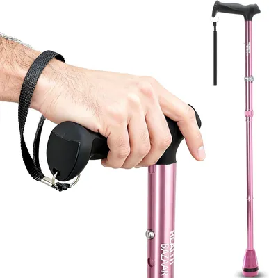 Image de Bâton de marche rose, pliable, réglable en hauteur, léger, avec amortisseur, idéal pour la randonnée