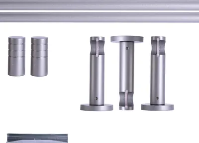 Produktbild von Gardinenstange Set, 1-läufig, ⌀ 19 mm, 280 cm, silber + Wand, Rillen-Kappe Komplettset mit Halterungen & Endstücke, Vorhangstange in Silber, Rot-Bronze & Anthrazit, 120–400cm, Eisen, Aluminum Victoria M.