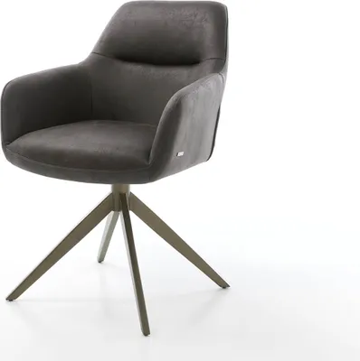 Produktbild von DELIFE Drehstuhl Pejo-Flex Mikrofaser Anthrazit Vintage Kreuzgestell breit Effektfinish Titan 360° drehbar Taschenfederkern