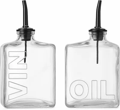 Obrázok produktu pre Sklenená fľaša na olej a ocot, objem 450 ml, s výlevkou z nehrdzavejúcej ocele, rozmer 10 x 6 x 18,5 cm, vhodná do kuchyne