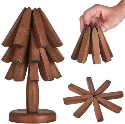 Immagine prodotto di Set di 3 sottobicchieri in bambù Unyqoos®, resistenti al calore, ideali per pentole e piatti, con cuscino isolante termico, colore legno, dimensioni 15,2 x 26,7 x 15,2 cm, salvaspazio