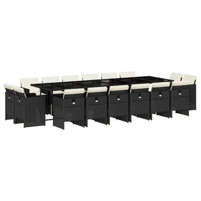 Produktbild von 17-tlg. Garten-Essgruppe mit Kissen Schwarz Poly Rattan