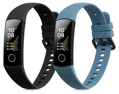 Produktbild von kwmobile 2x Uhrenarmband für HONOR Band 5 / Band 4 Armband - Fitnesstracker Band Set aus TPU Silikon - Ersatzarmband Smartwatch - Schwarz Blaugrau