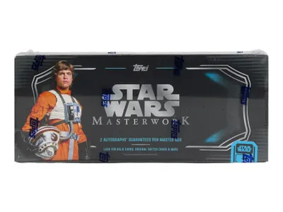 Produktbild von Topps 2025 Star Wars Masterwork Hobby Box – Premium Sammelkartenbox mit 4 Mini Boxen & 2 Autogrammkarten pro Hobby-Box