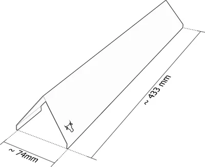 A line drawing of a metal grill part with dimensions indicated.