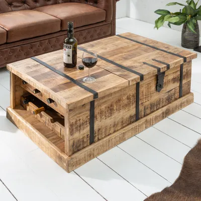 Produktbild von riess-ambiente Massivholz Couchtisch BODEGA 100cm Mangoholz Hausbar Truhe Beistelltisch Tisch