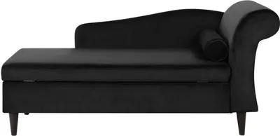 Produktbild von BELIANI Chaiselongue Rechtsseitig Schwarz Samt mit Armlehne Stauraum und Nackenrolle Dunkle Holzfüße Hohe Lehne Retro-Design Wohnzimmer Liegesofa