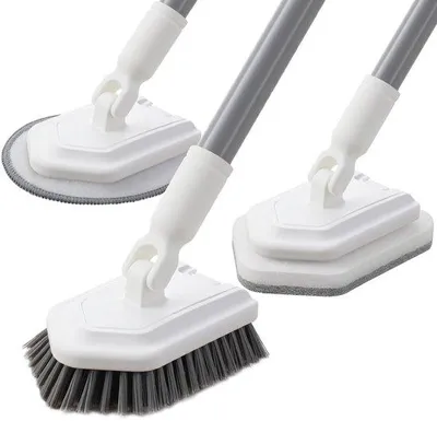 Image de Brosse de nettoyage télescopique à tête interchangeable pour salles de bains et sols