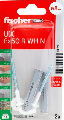 Produktbild von fischer Universaldübel UX 8 x 50 RH mit Winkelhaken, nylonbeschichtet