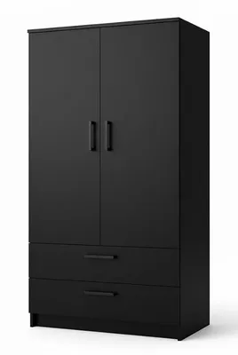 Produktbild von Kleiderschrank 2-türig mit 2 Schubladen – 90 cm Schwarz