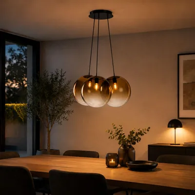 Produktbild von s.luce Orb Cluster Glas-Pendelleuchte 3-flammig 3x30cm Rauch Verlauf Rund