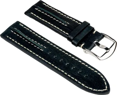 Produktbild von Rustika Ersatzband Uhrenarmband Leder Band schwarz mit weißen Ziernaht, Stegbreite:24mm
