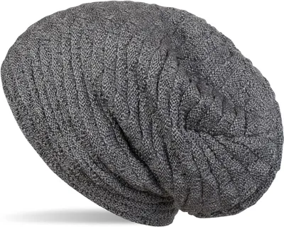 Produktbild von styleBREAKER warme Feinstrick Beanie Mütze mit Wellen Strickmuster, Fleece Innenfutter, Slouch Longbeanie, Uni 04024122