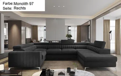 Produktbild von Wohnlandschaft Linus mit Schlaffunktion Bettkasten Samtstoff Monolith Schwarz Rechts