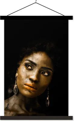 Produktbild von MuchoWow® Textilposter Frau - Ohrringe - Gold 120x180 cm mit schwarzem Rahmen - Fotos