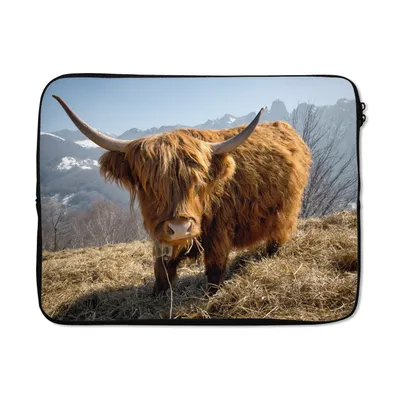Produktbild von MuchoWow® Laptop Hülle 17 Zoll Laptoptasche Schottischer Highlander - Berg - Schnee - Zipper - Schutzabdeckung