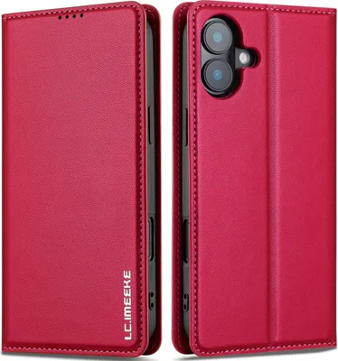 Produktbild von Handyhülle für iPhone 17, Magnetische Flip Leder Hülle mit Kartenfach und Standfunktion Rot