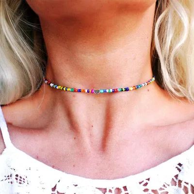 Produktbild von Fashion Kette, boho handgefertigt, bunte Perlen, Choker für Frauen und Mädchen