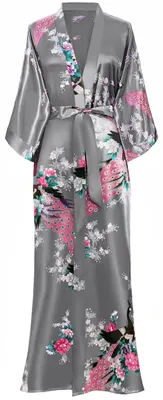 Obrázek produktu pro BABEYOND Dámské kimono, dlouhá saténová róba s potiskem pávů a květin