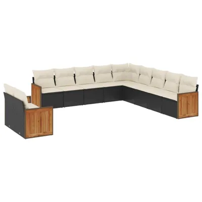 Produktbild von vidaXL 11-tlg. Garten-Sofagarnitur mit Kissen Schwarz Poly Rattan