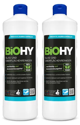 Produktbild von BiOHY Glas- und Oberflächenreiniger, Glasreiniger, Oberflächenreiniger, Fensterputzmittel – 2er Pack (2 x 1 Liter Flasche)