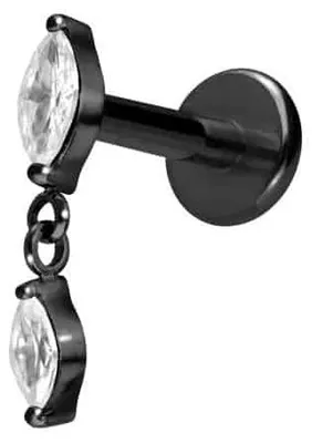 Produktbild von Ohrpiercing, Nasenpiercing Titan Labret mit Push Fit 2 KRISTALLTROPFEN Schwarz Stablänge: 6mm | Stabstärke: 1,2mm