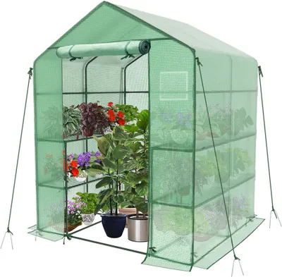 Produktbild von VOUNOT® Gewächshaus Foliengewächshaus mit 4 Regalebenen, Grün, 143x143x195cm