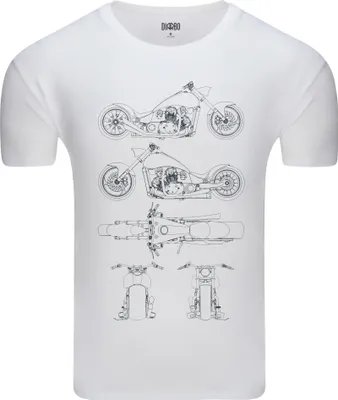 Produktbild von Diarbo Herren T-Shirt mit Blaupausen Druck Chopper-Motorrad Weiß Gr.XXXL