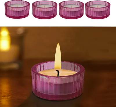 Produktbild von Teelichthalter 4er Set Glas pink Ø5x3cm Teelichtglas Kerzenglas Windlicht Glasgefäß Tischdekoration Kerze Adventsdeko Teelichthalterung